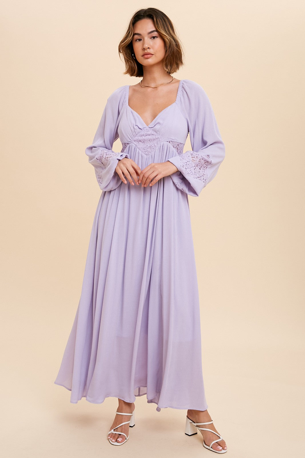 Lavender Lace Accent Long Sleeve Maternity Maxi Dress – PinkBlush