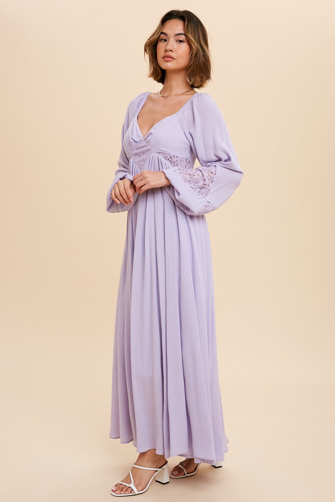 Lavender Lace Accent Long Sleeve Maxi Dress – PinkBlush