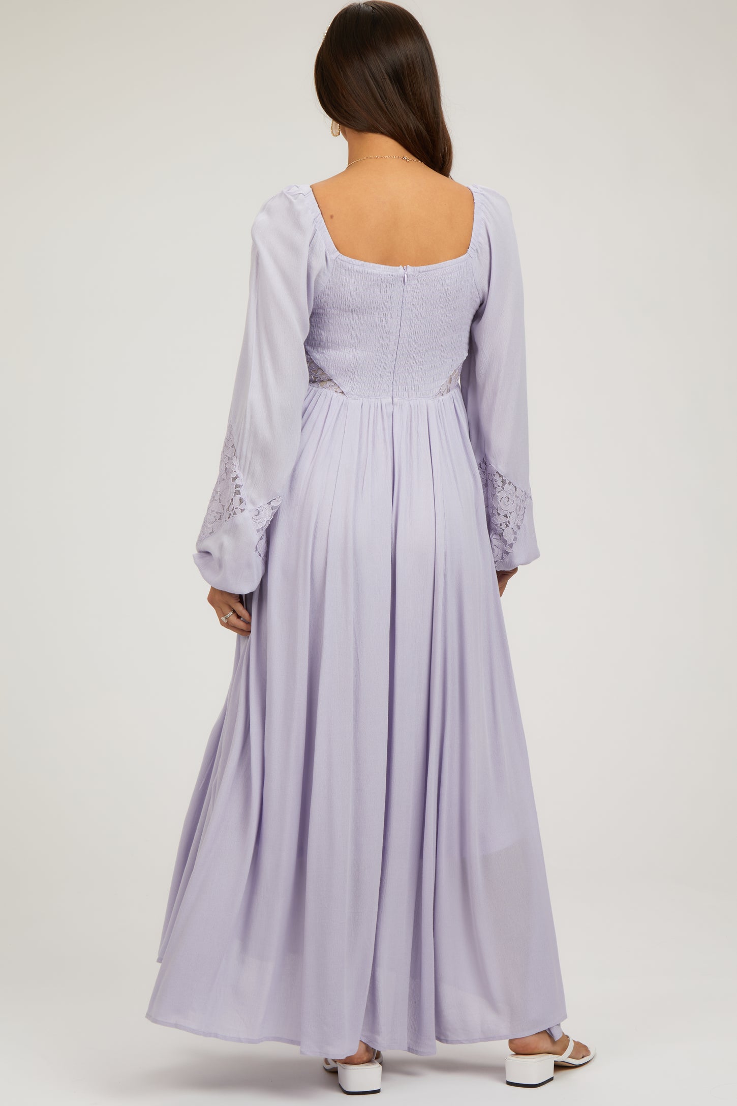 Lavender Lace Accent Long Sleeve Maternity Maxi Dress – PinkBlush