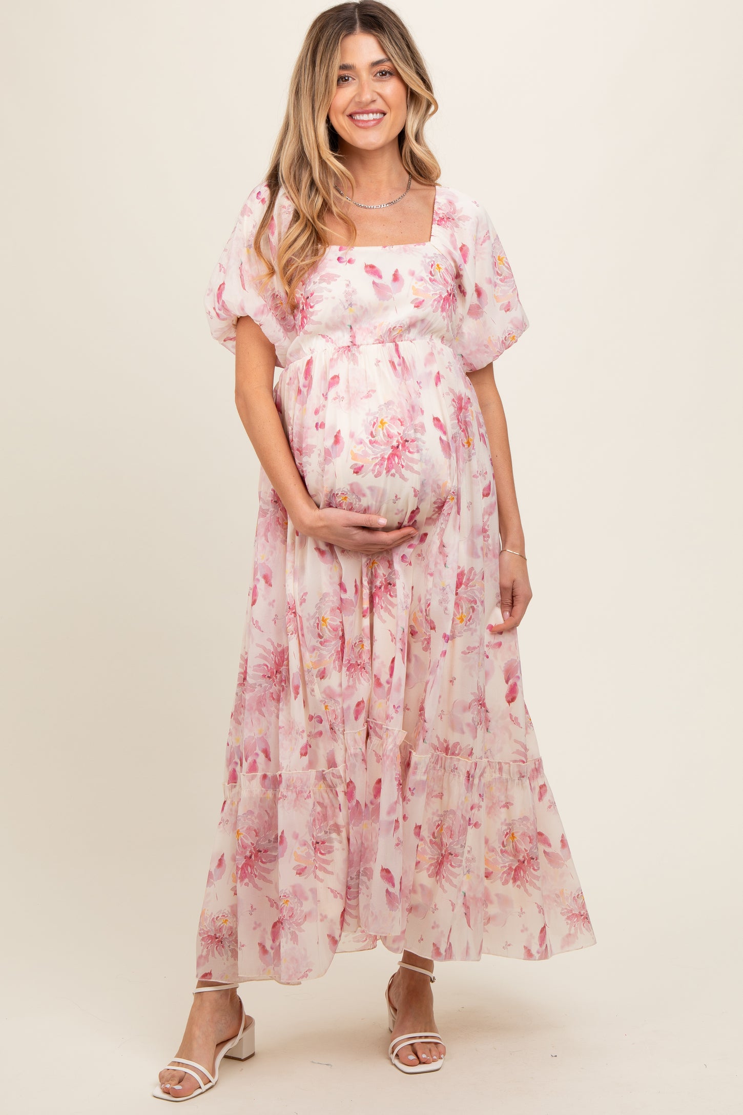 Red Puff Sleeve Square Neck Maternity Dress – PinkBlush