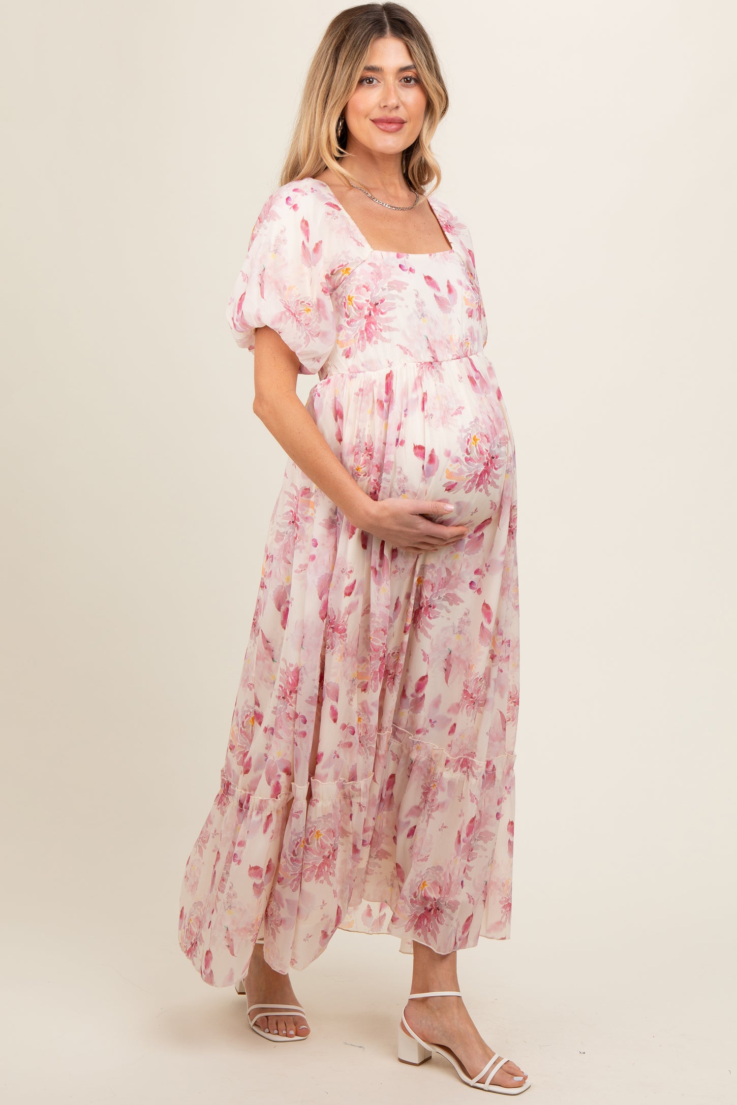 Red Puff Sleeve Square Neck Maternity Dress – PinkBlush