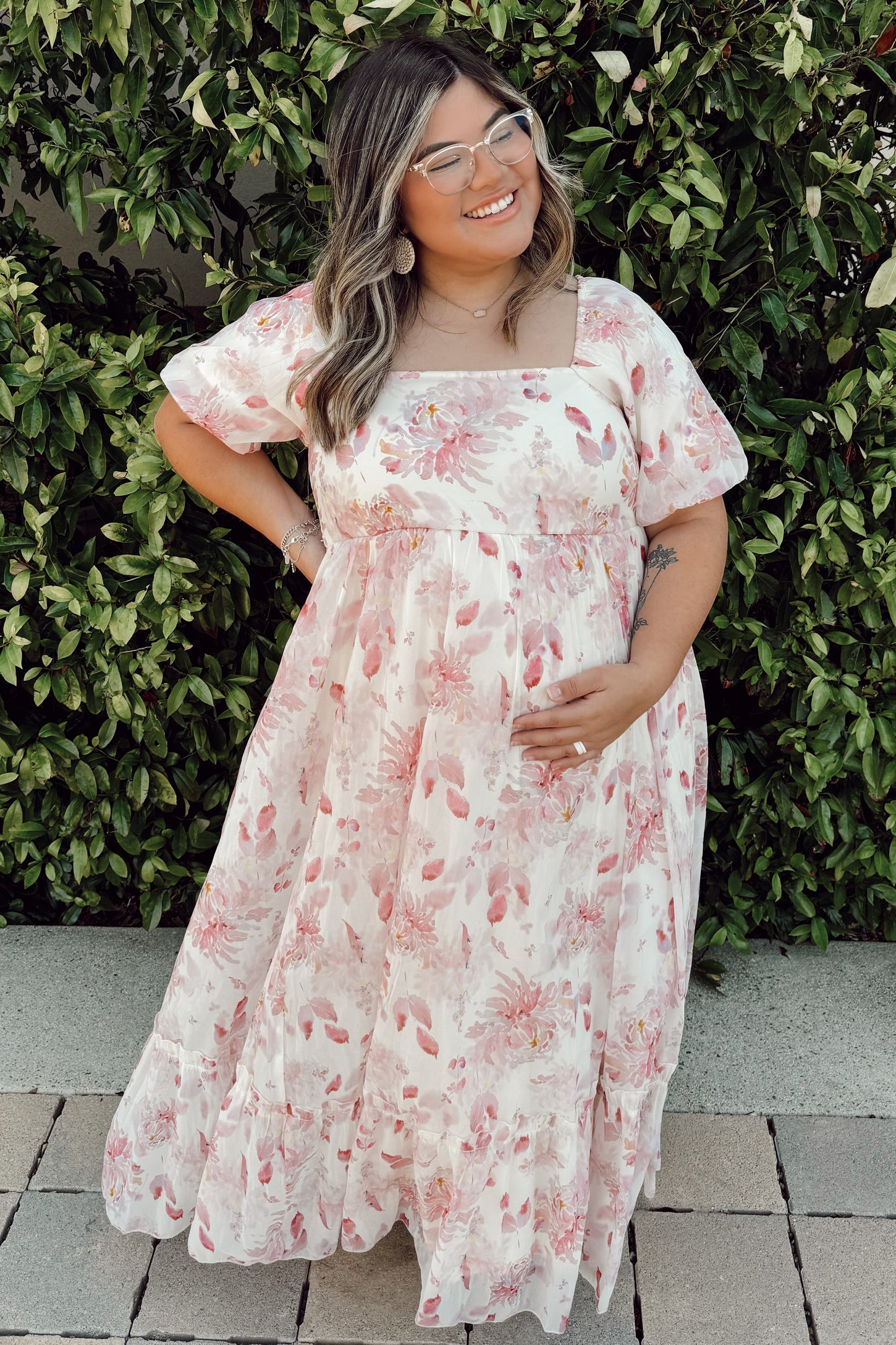 Red Puff Sleeve Square Neck Maternity Dress – PinkBlush