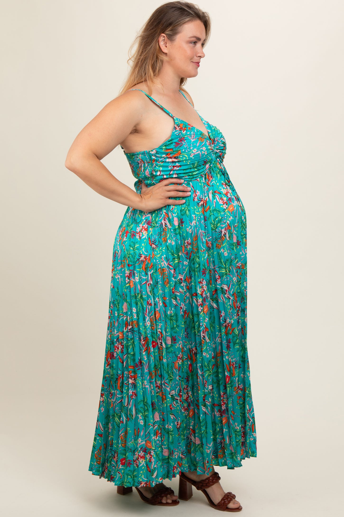 Jade Floral Pleated Maternity Plus Midi Dress