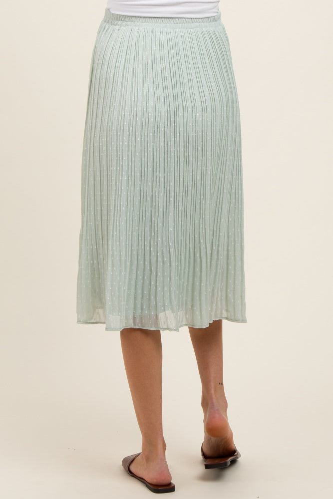 Mint Swiss Dot Pleated Maternity Midi Skirt
