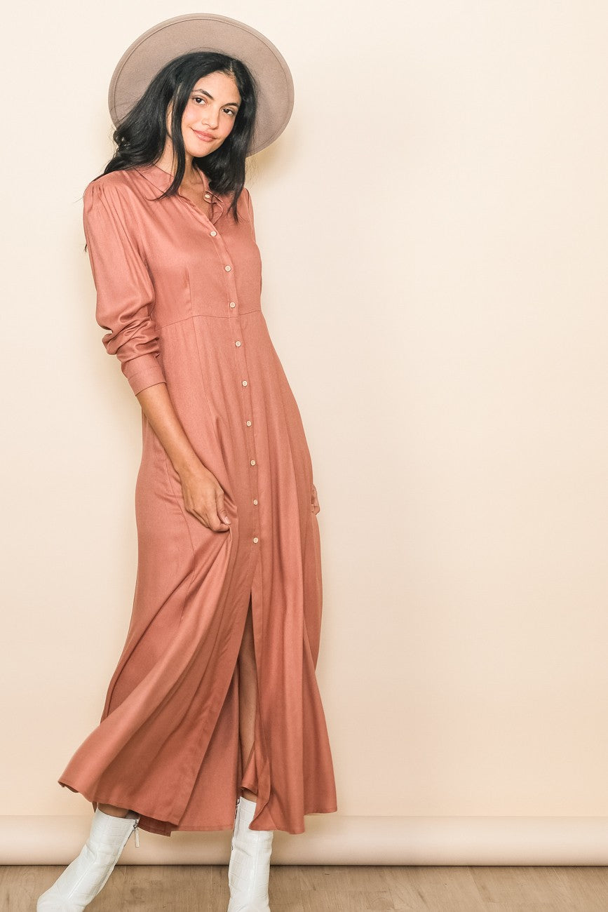 button down long sleeve maxi dress Pretty Pleated Button Down Maxi Dress