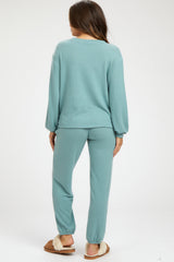 Sage Soft Knit Brushed Long Sleeve Maternity Lounge Set