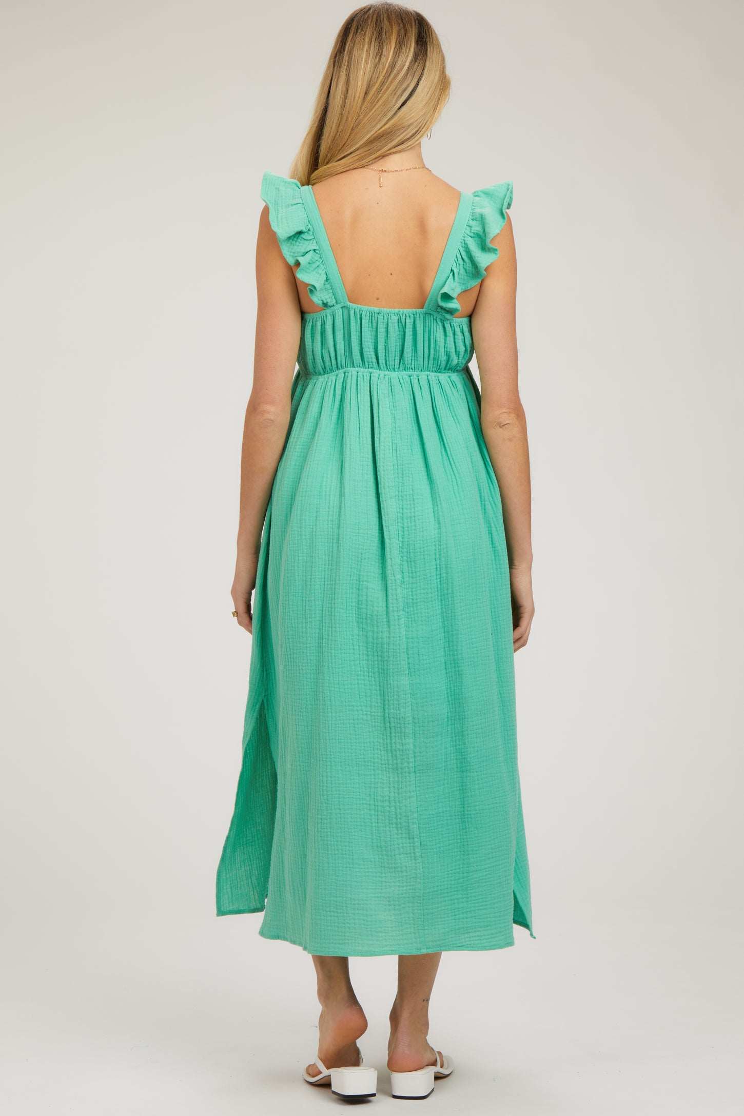Mint Green Ruffle Strap Maternity Midi Dress PinkBlush Mint Green Ruffle Strap Maternity Midi Dress PinkBlush