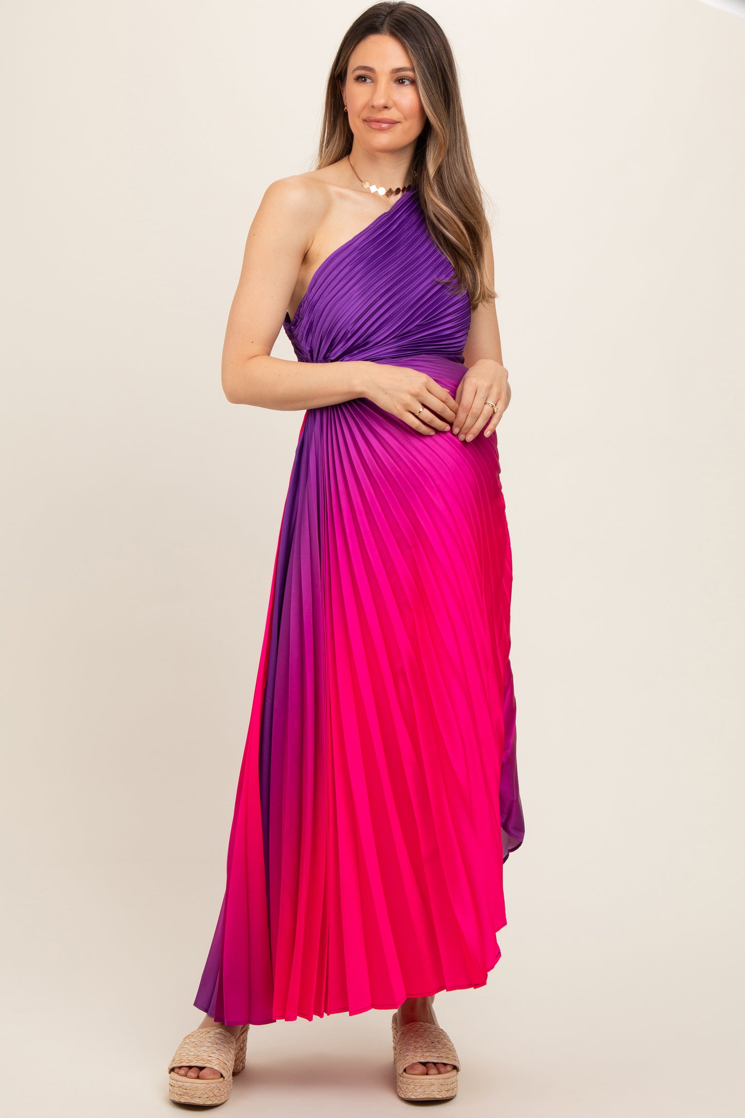 Purple Ombre Pleated Asymmetrical Maternity Maxi Dress PinkBlush Purple Ombre Pleated Asymmetrical Maternity Maxi Dress PinkBlush
