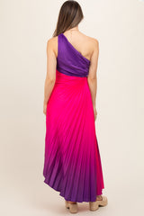 Purple Ombre Pleated Asymmetrical Maternity Maxi Dress
