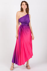 Purple Ombre Pleated Asymmetrical Maternity Maxi Dress