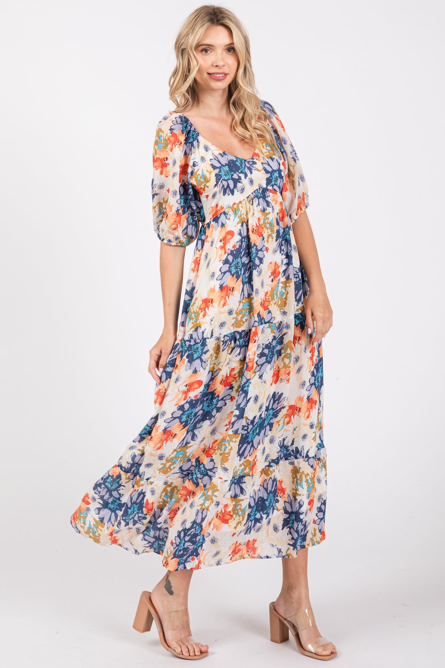tiered v neck midi dress Olive Coast Short Sleeve V Neck Tiered Lace Midi Dress