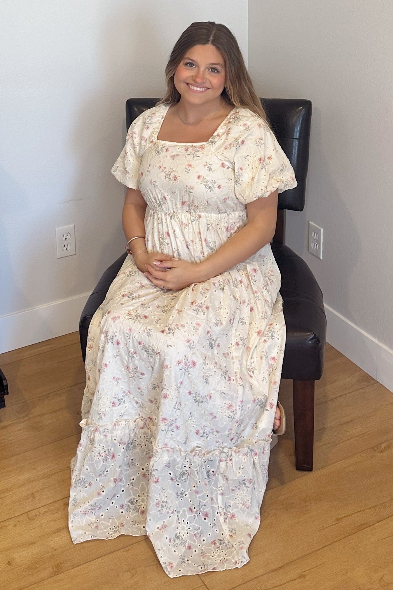 Ivory Floral Eyelet Puff Sleeve Maternity Maxi Dress – PinkBlush Ivory Floral Eyelet Puff Sleeve Maternity Maxi Dress – PinkBlush
