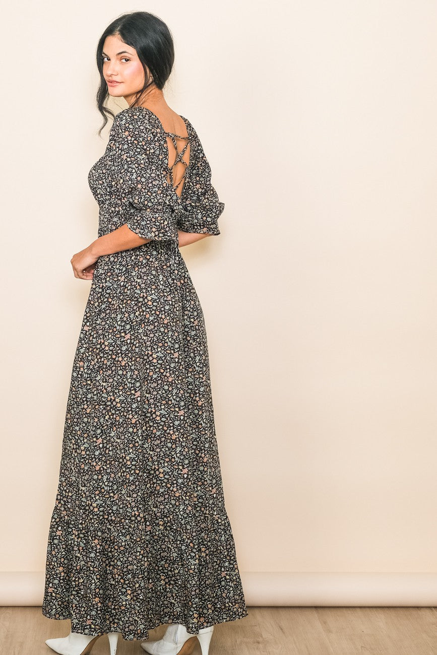 Black Floral Criss Cross Maxi Dress PinkBlush Black Floral Criss Cross Maxi Dress PinkBlush