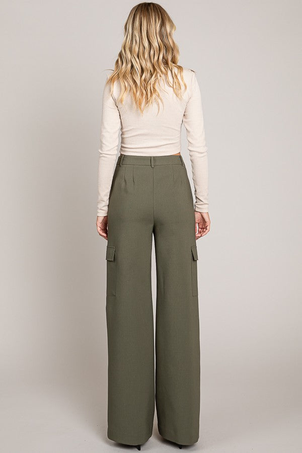 Olive Twill Wide Leg Flap Pocket Pants PinkBlush Olive Twill Wide Leg Flap Pocket Pants PinkBlush