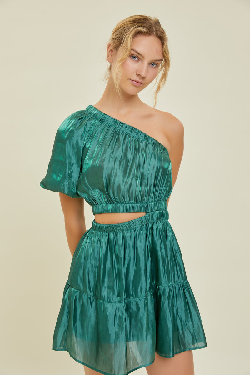Hunter Green Puff Sleeve Mini Dress PinkBlush Hunter Green Puff Sleeve Mini Dress PinkBlush