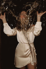 Champagne One Shoulder Draped Satin Mini Dress