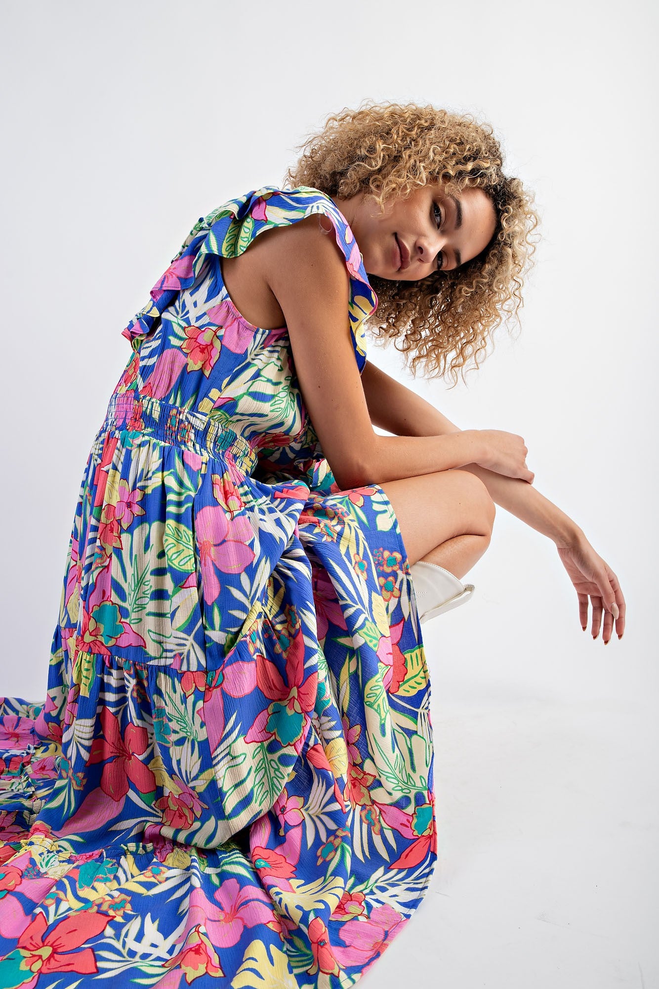 Periwinkle Ruffle V-Neck Tiered Maxi Dress – PinkBlush