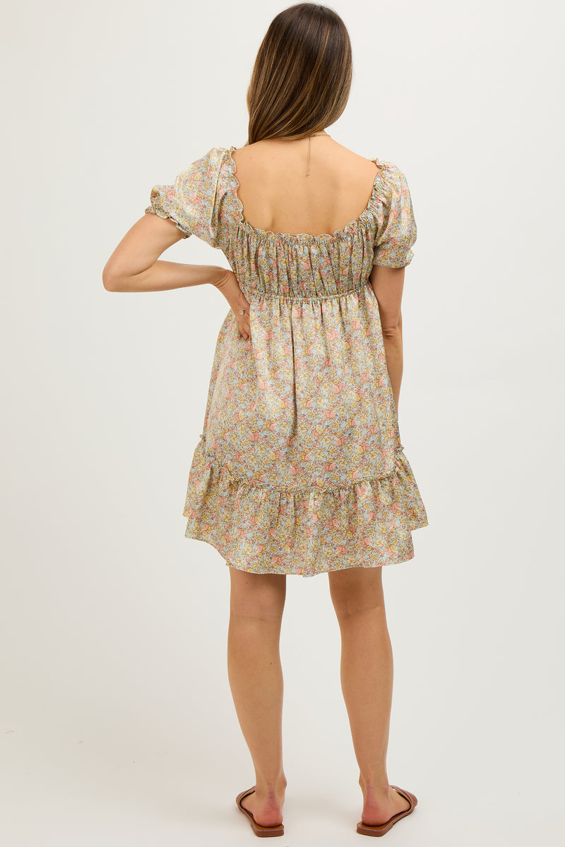 Light Blue Floral Puff Sleeve Babydoll Maternity Dress – PinkBlush