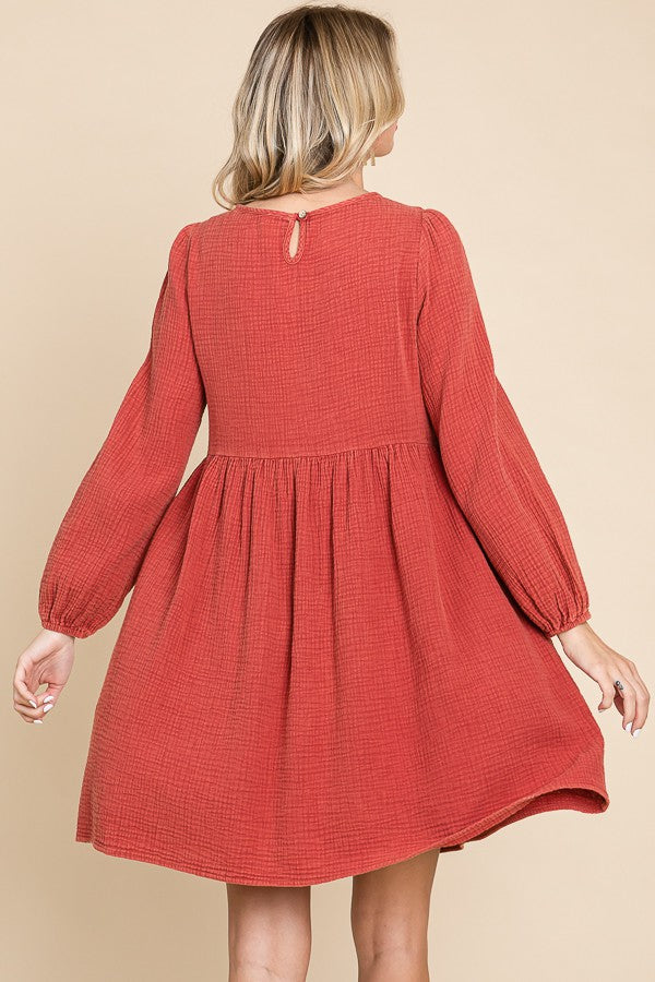 Rust Front Pintuck Cotton Midi Dress PinkBlush Rust Front Pintuck Cotton Midi Dress PinkBlush