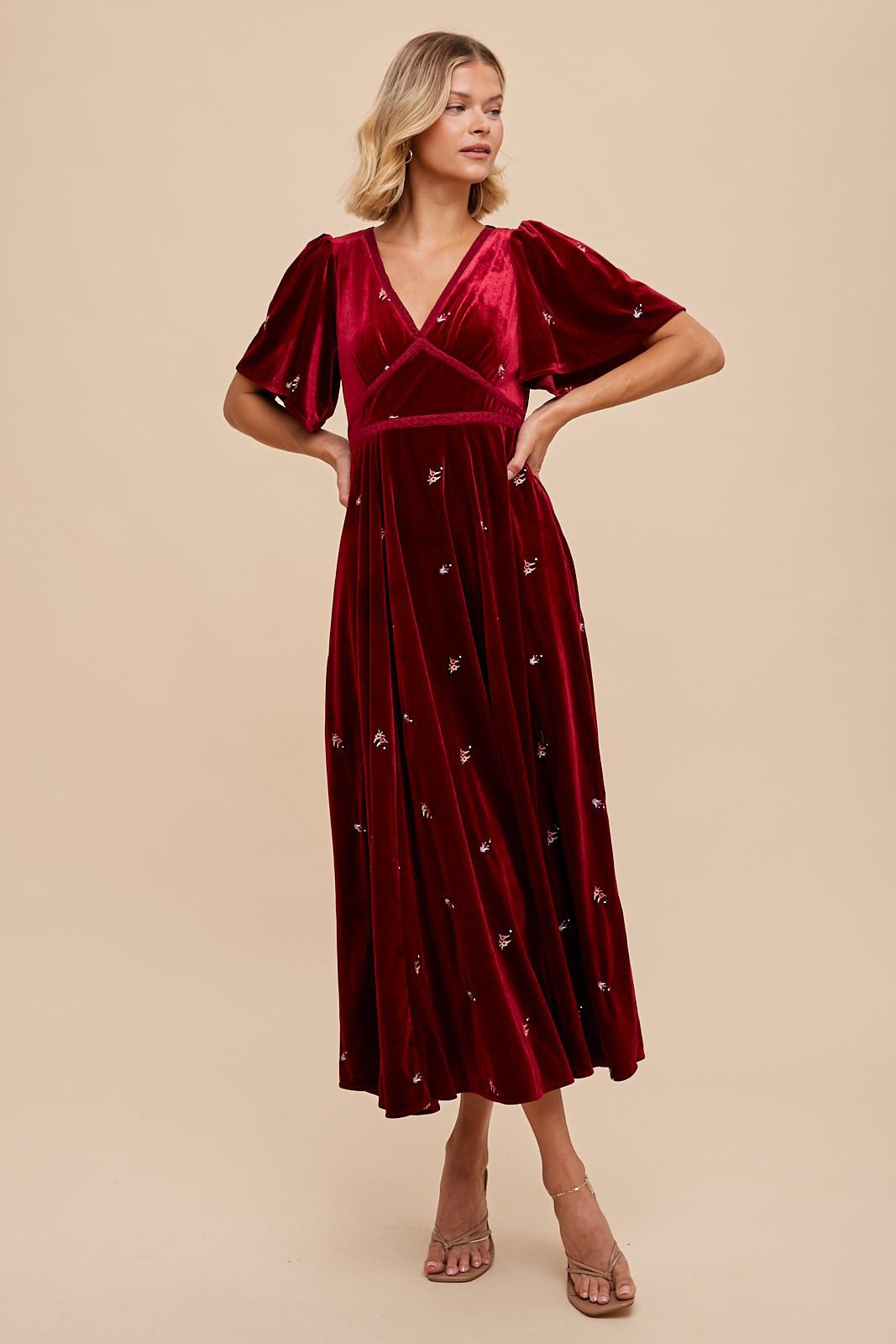 Burgundy All Over Floral Embroidered Velvet Maxi Dress PinkBlush Burgundy All Over Floral Embroidered Velvet Maxi Dress PinkBlush