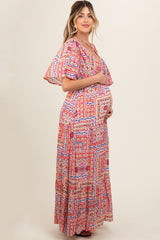 Multicolor Floral Deep V-Neck Tiered Maternity Maxi Dress