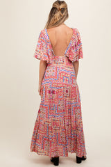 Multicolor Floral Deep V-Neck Tiered Maternity Maxi Dress
