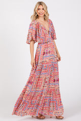 Multicolor Floral Deep V-Neck Tiered Maxi Dress