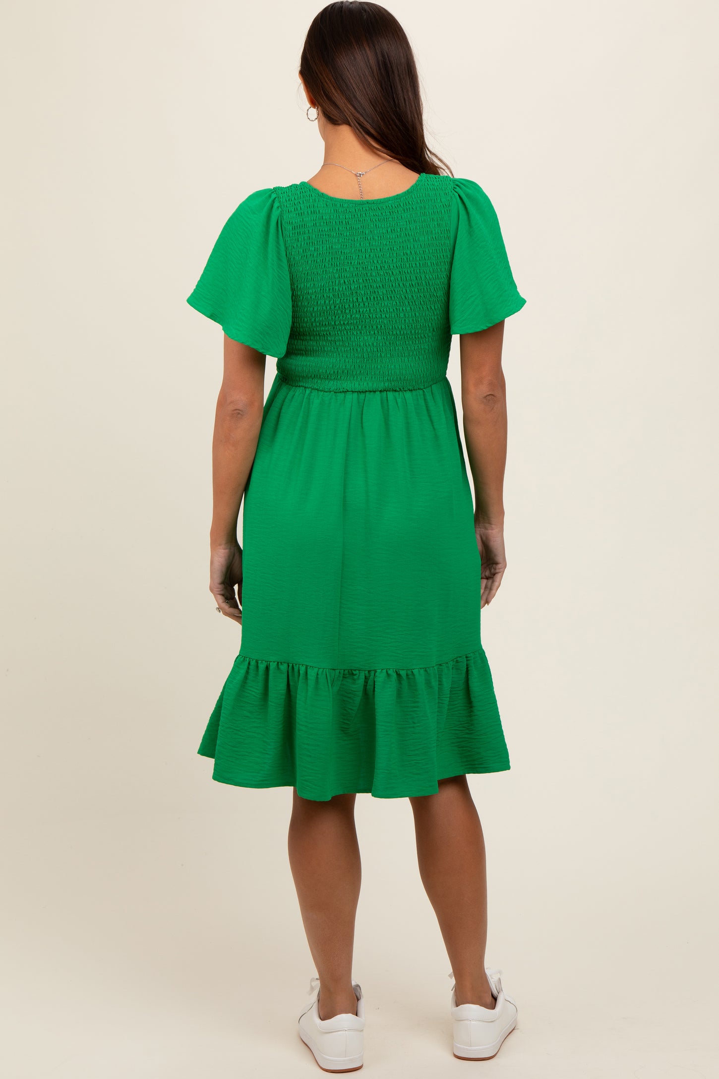 Green Smocked Ruffle Hem Maternity Dress Green Smocked Ruffle Hem Maternity Dress