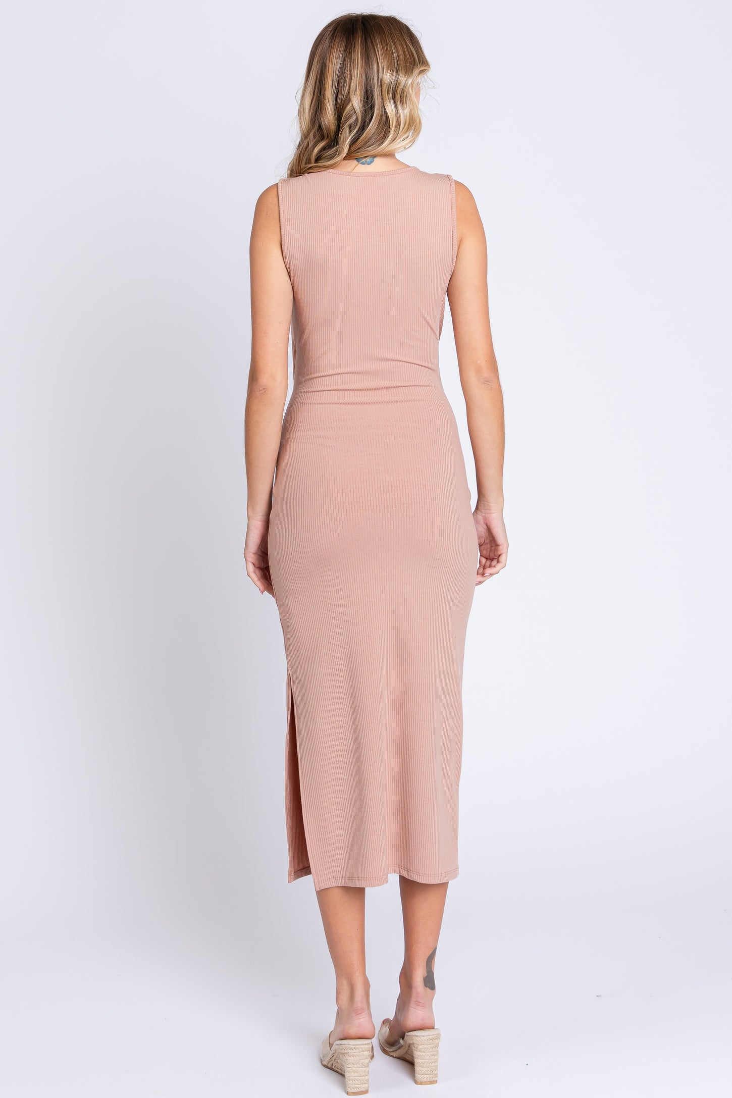 Peach Rib Knit Side Tie Midi Dress PinkBlush Peach Rib Knit Side Tie Midi Dress PinkBlush