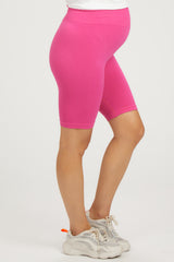 Fuchsia Rib Knit Maternity Biker Shorts