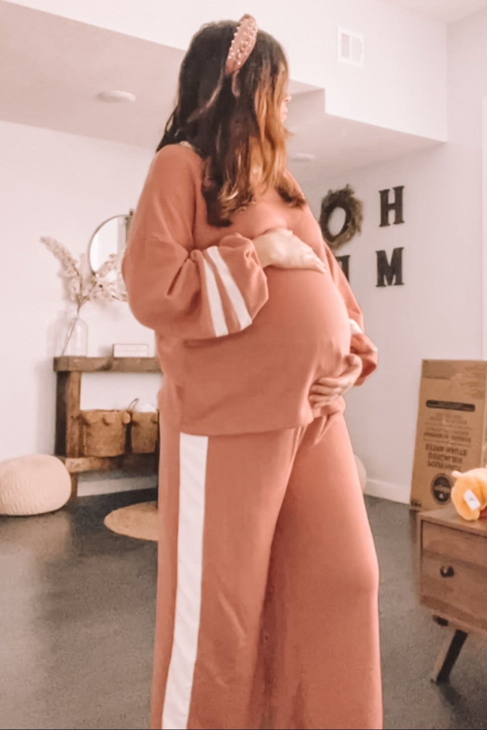 Mauve Striped Long Sleeve Maternity Set