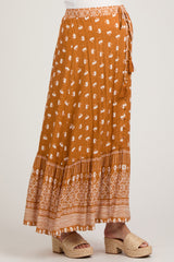 Rust Floral Button Front Maternity Maxi Skirt