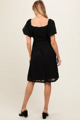 Black Lace Puff Sleeve Maternity Dress