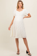 Ivory Lace Puff Sleeve Maternity Dress
