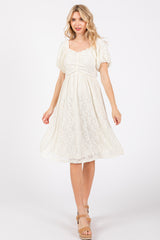 Ivory Lace Puff Sleeve Dress