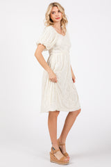 Ivory Lace Puff Sleeve Dress