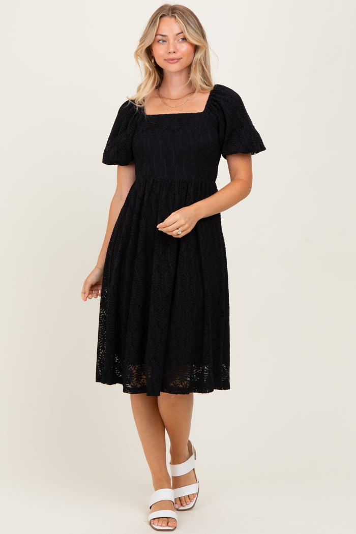 Black Lace Square Neck Maternity Dress