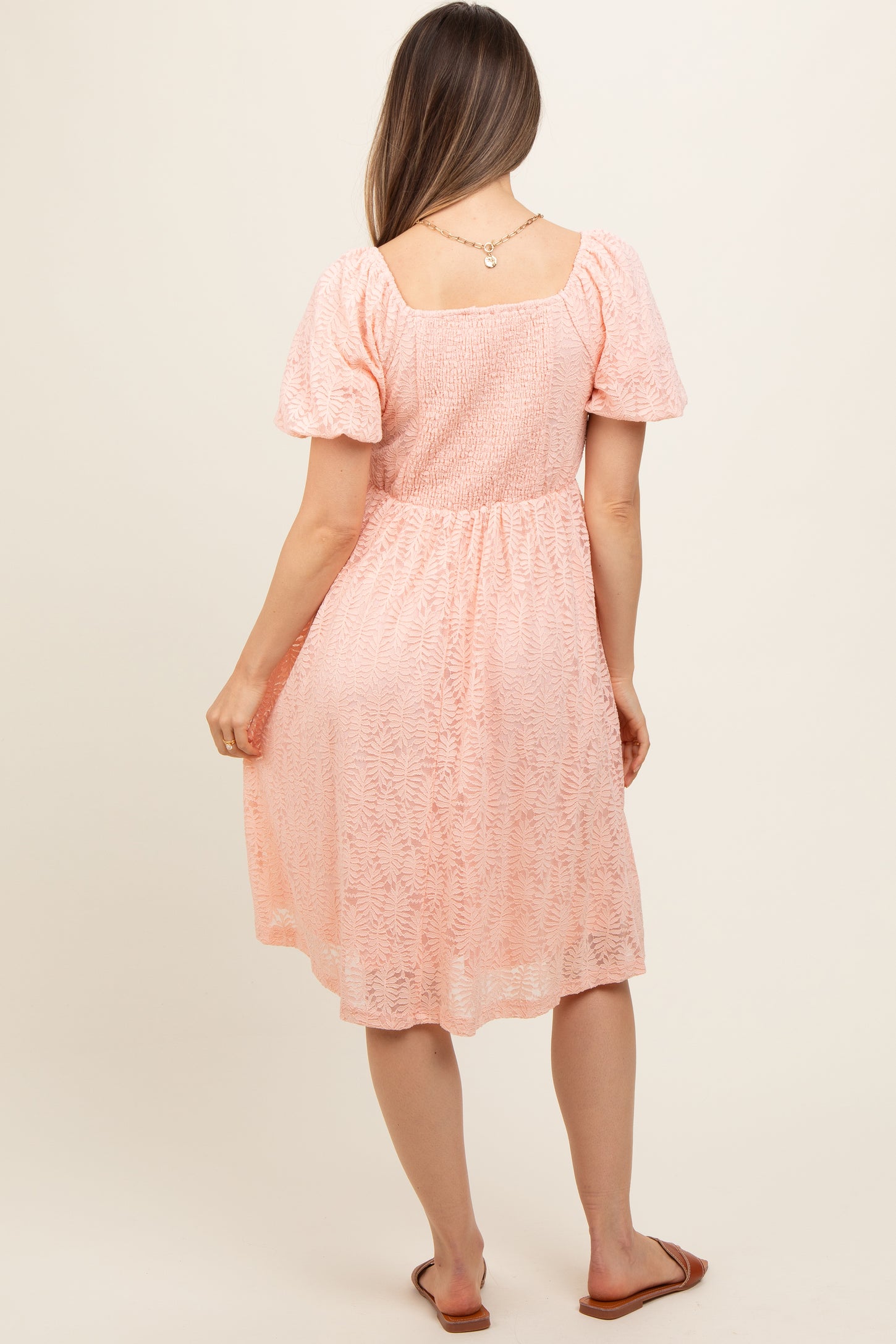 Peach Lace Square Neck Maternity Dress PinkBlush Peach Lace Square Neck Maternity Dress PinkBlush