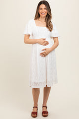 Ivory Lace Square Neck Maternity Dress