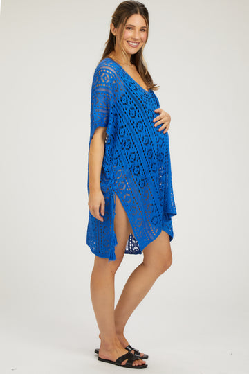 Royal Blue Crochet Knit Maternity Swim Cover Up