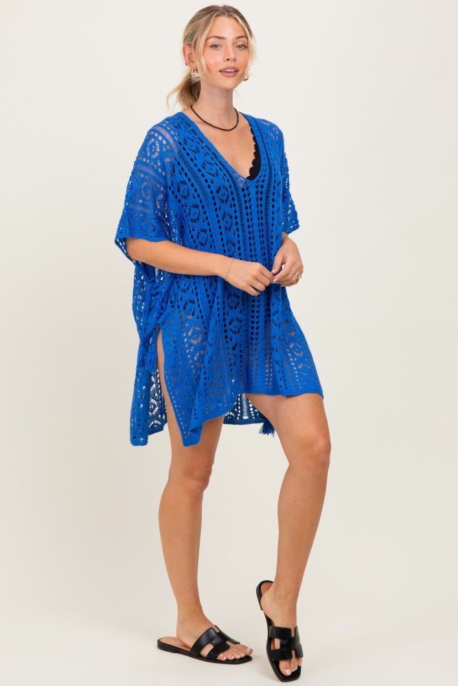 Royal Blue Crochet Knit Swim Cover Up