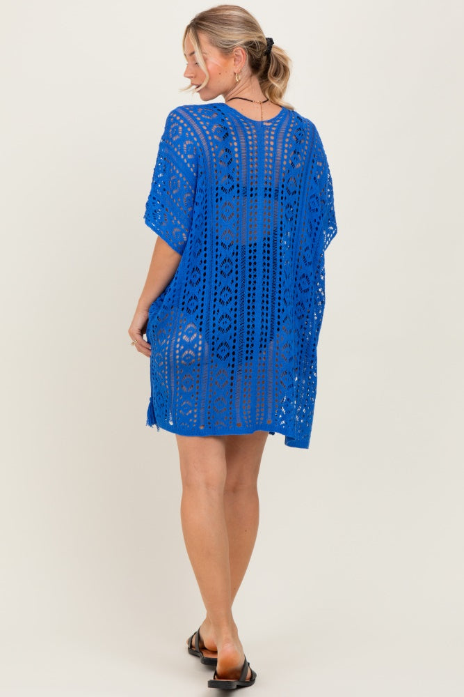 Royal Blue Crochet Knit Swim Cover Up