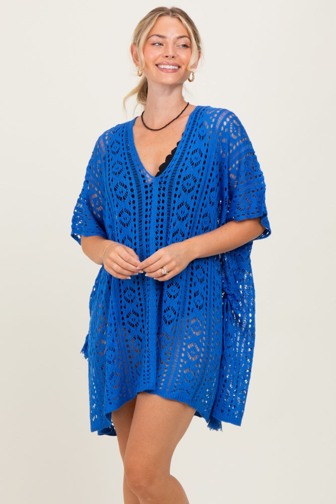 Royal Blue Crochet Knit Swim Cover Up