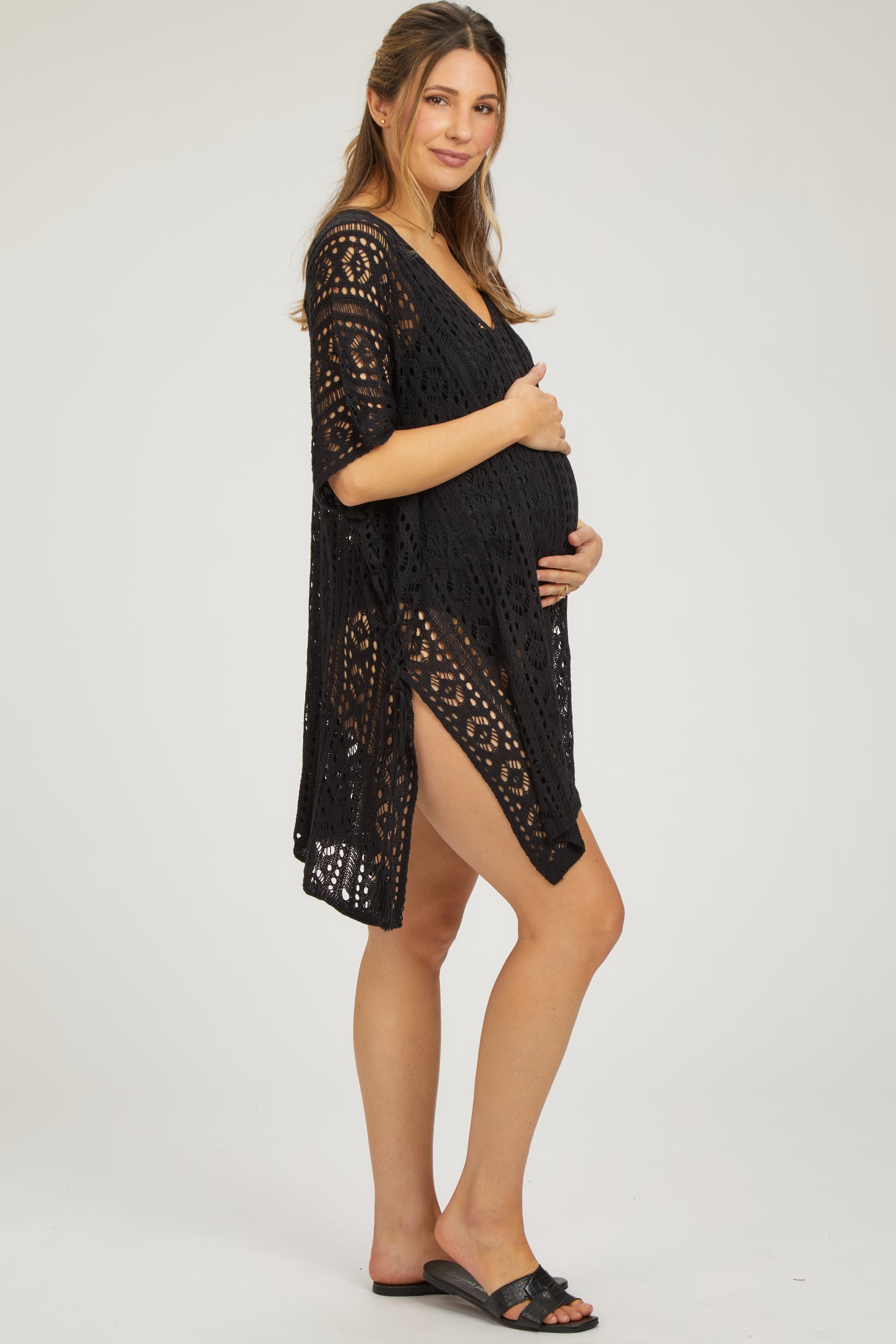Black Crochet Knit Maternity Swim Cover Up – PinkBlush