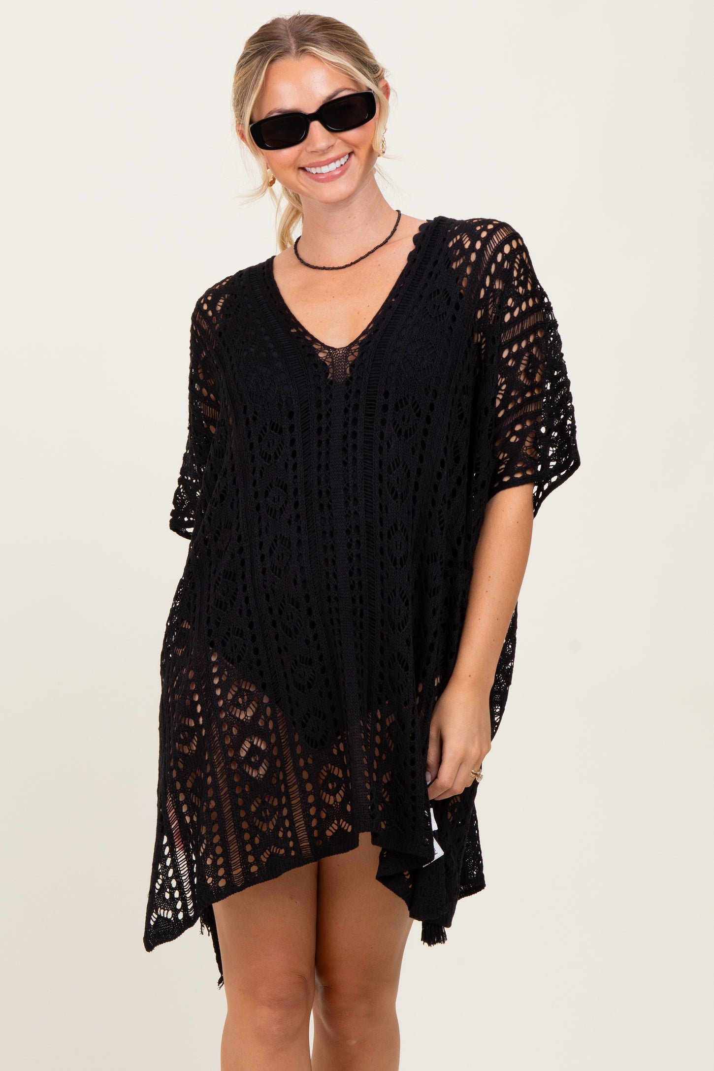 Pinkblush Women's Black Crochet Knit Swim Cover Up