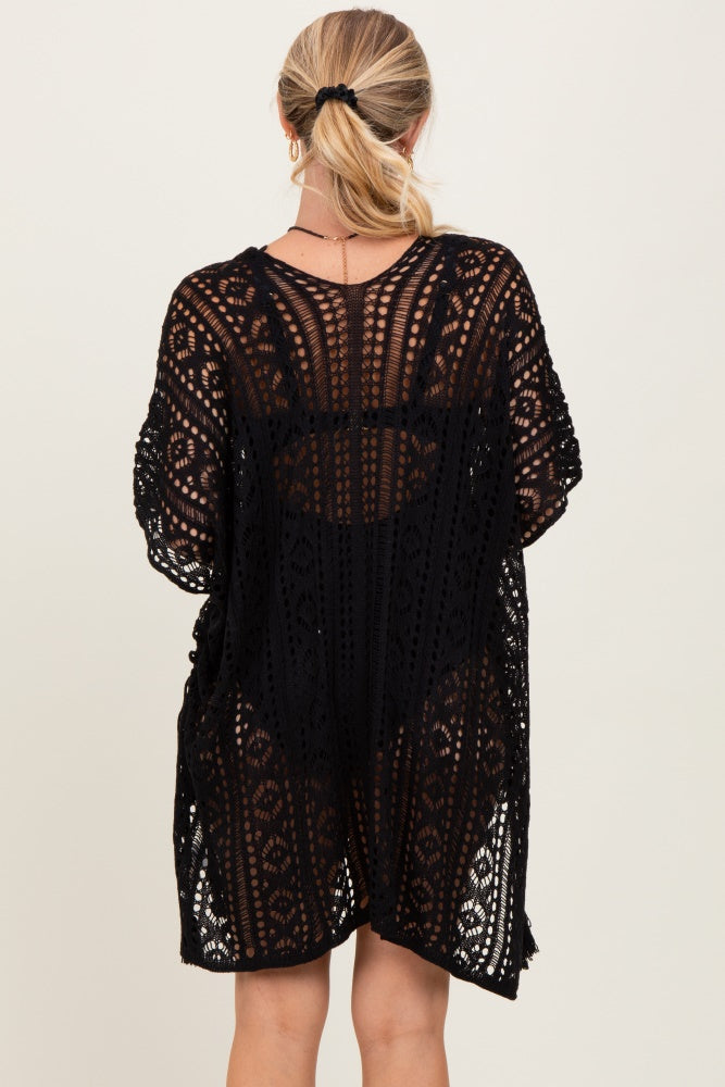 Black Crochet Knit Swim Cover Up