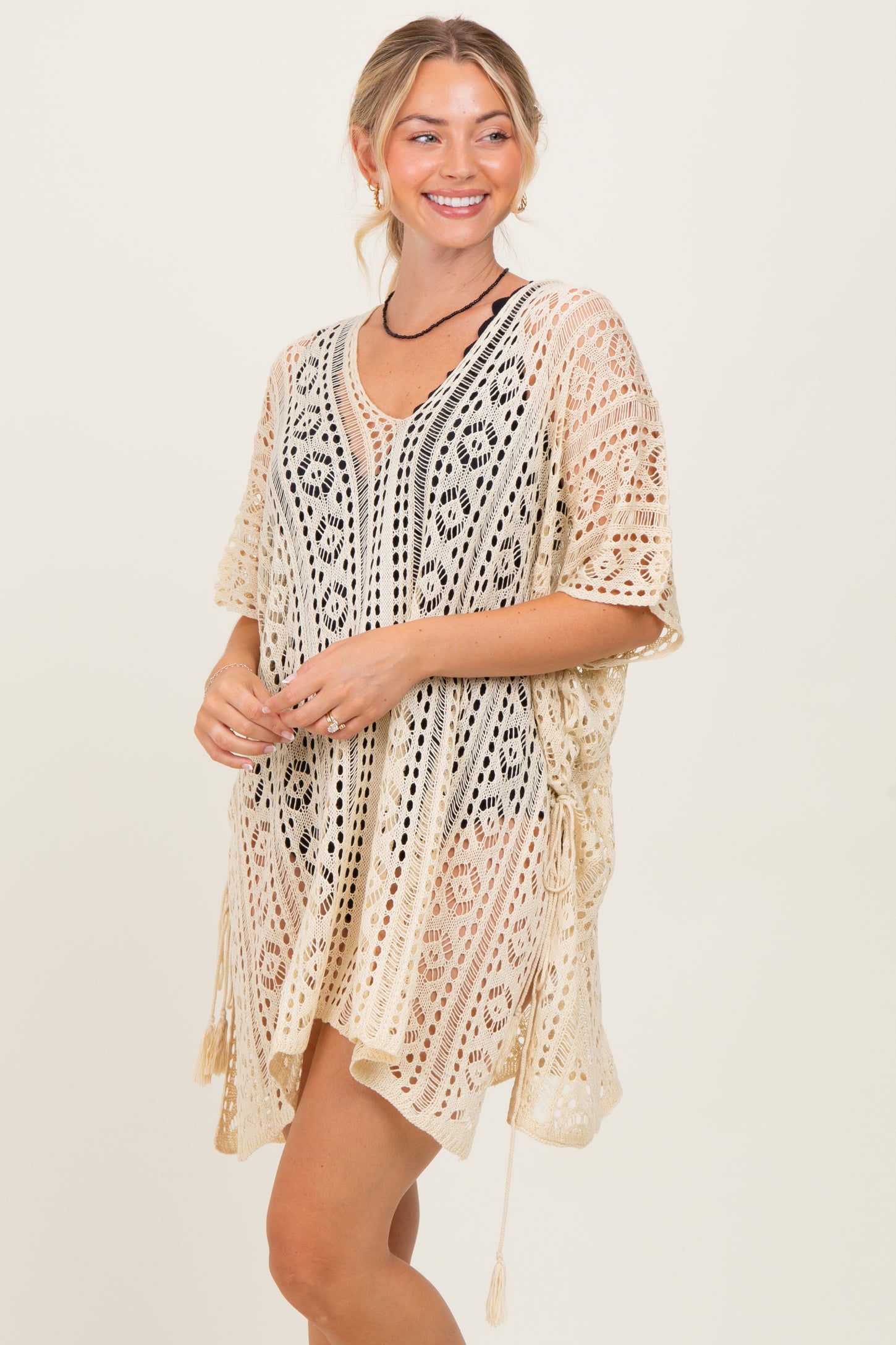 Cream Crochet Knit Swim Cover Up