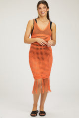 Orange Crochet Fringe Trim Maternity Cover Up