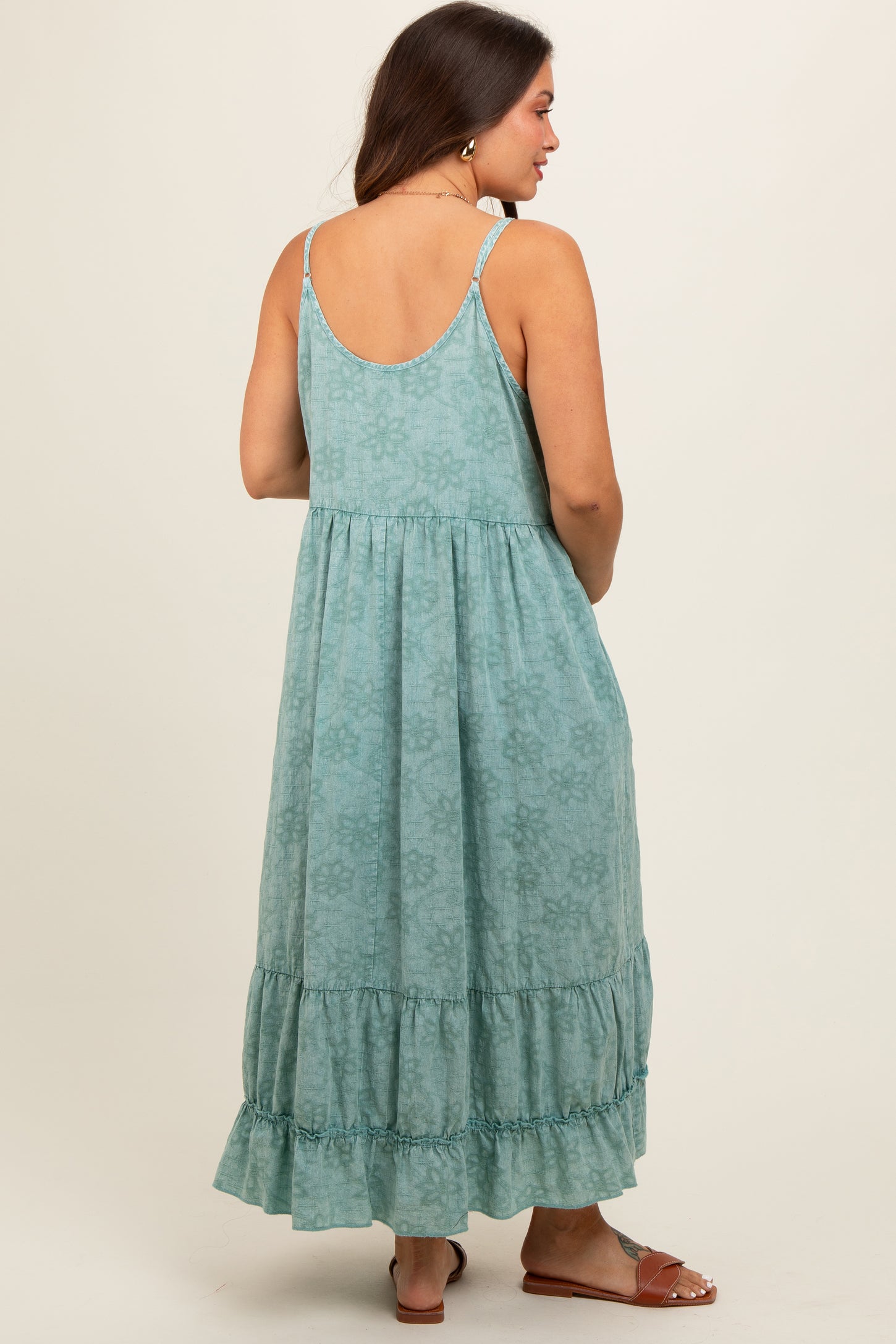 Jade Embroidered Vintage Wash Maternity Midi Dress PinkBlush Jade Embroidered Vintage Wash Maternity Midi Dress PinkBlush