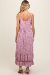 Mauve Embroidered Vintage Wash Maternity Midi Dress